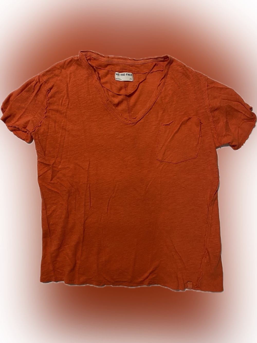 We The Free linen blend Orange V-Neck Pocket Tee